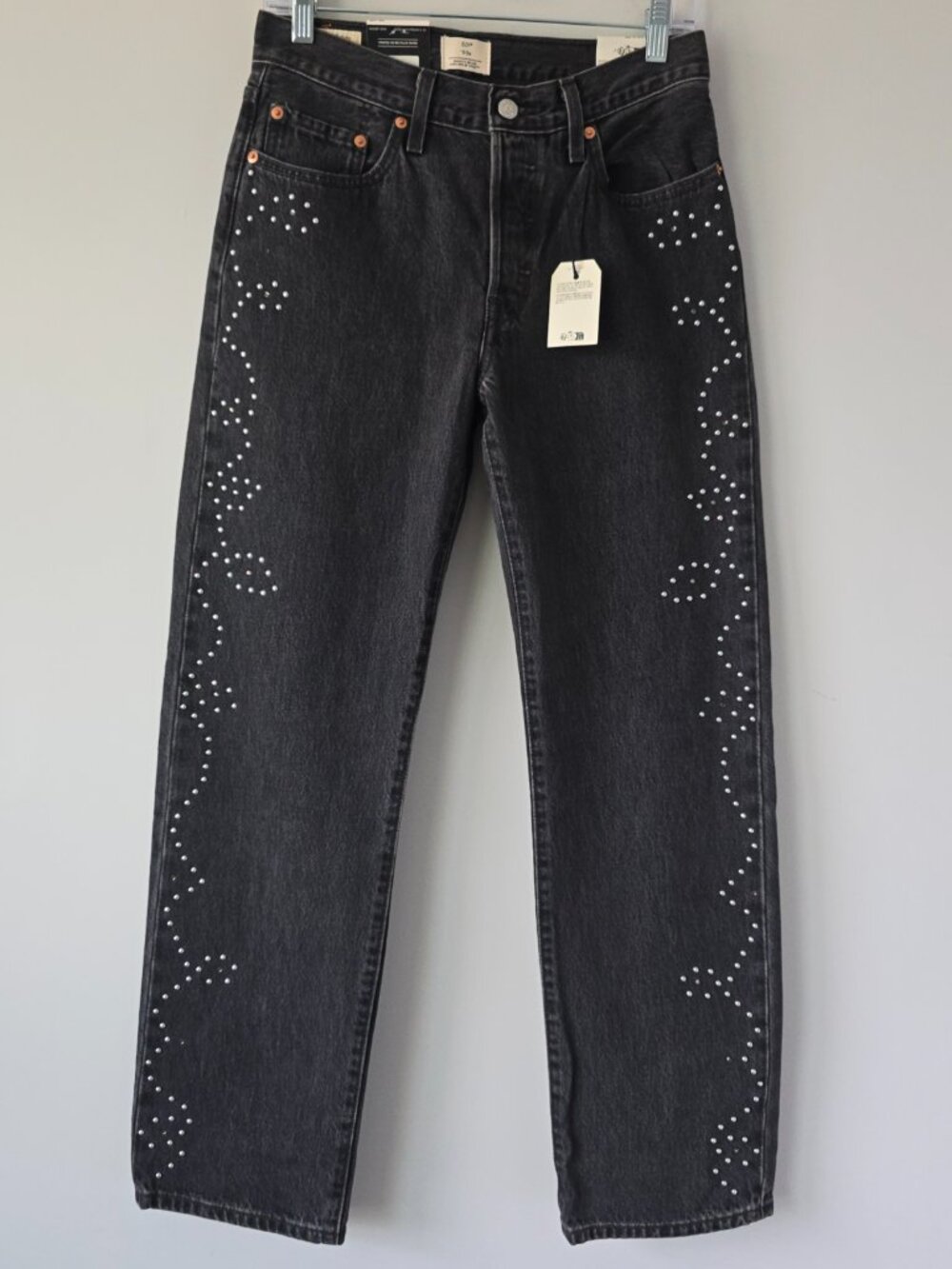 Levi's 501 90s Straight Jeans 26 Black Wash Embellished NWT